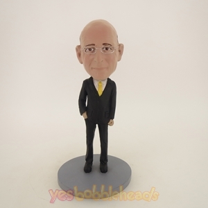 Picture of Custom Bobblehead Doll: Business Man In Black Suit And Yellow Tie