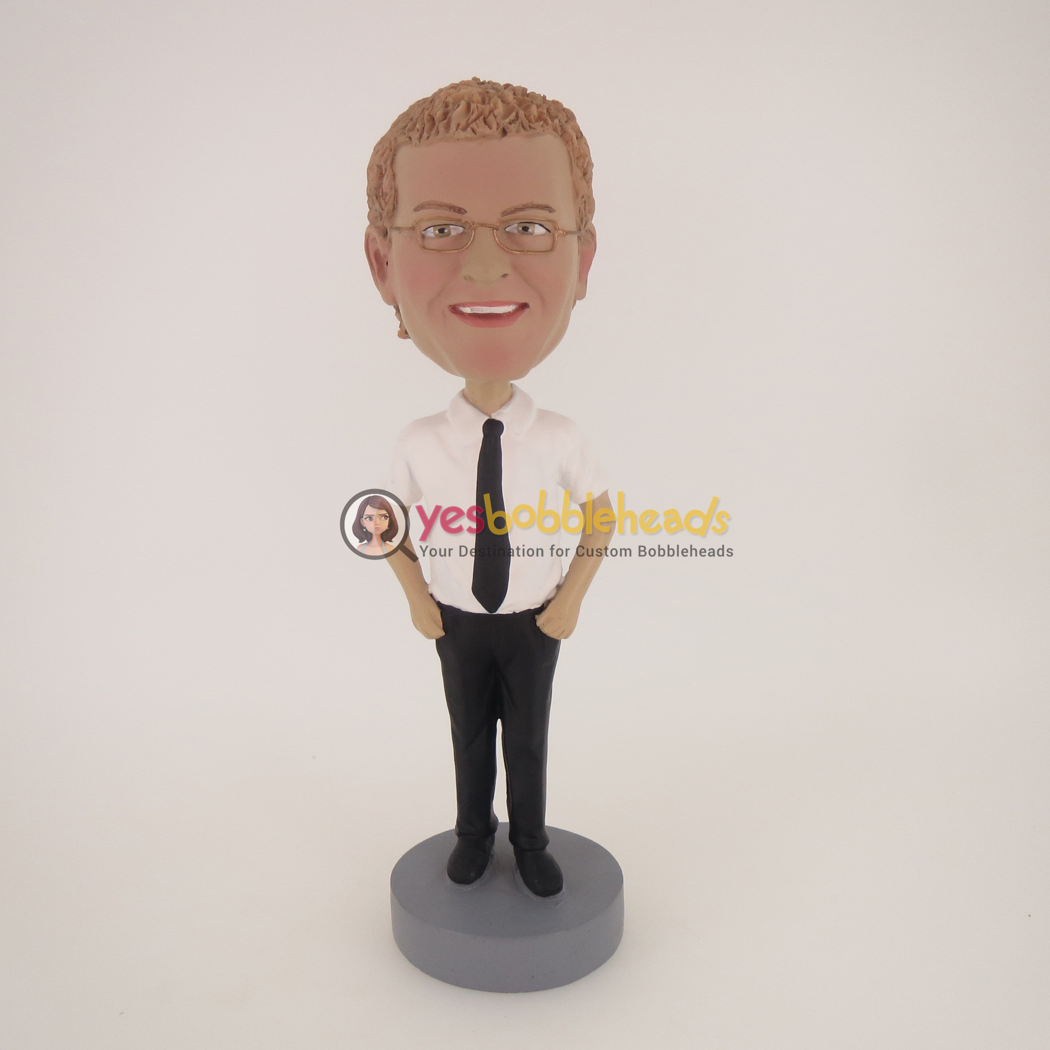 Picture of Custom Bobblehead Doll: Man In Black And White With Tie