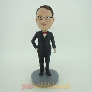 Picture of Custom Bobblehead Doll: Man In Black Suit And Red Bow