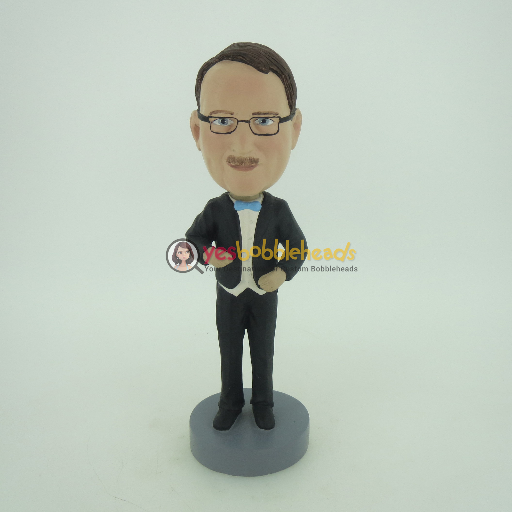 Picture of Custom Bobblehead Doll: Man In Black Suit With Blue Bow