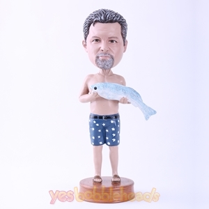 Picture of Custom Bobblehead Doll: Man Holding A Fish (About 9" Tall)