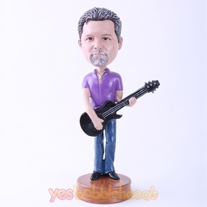 Picture of Custom Bobblehead Doll: Purple T-shirt Man Playing Guitar (About 9" Tall)