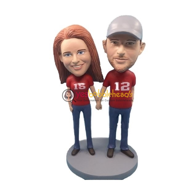 Picture of Custom Bobblehead Doll: Casual Couple Hands in Hands