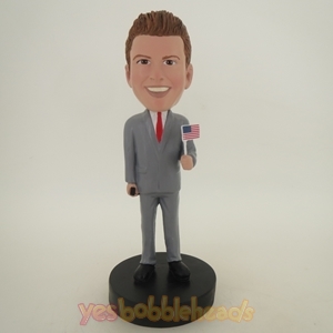 Picture of Custom Bobblehead Doll: Man Holding American Flag