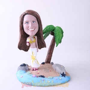 Picture of Custom Bobblehead Doll: Casual Woman Holding Ice Cream On Beach