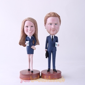 Picture of Custom Bobblehead Doll: Office Couple Holding Coffee