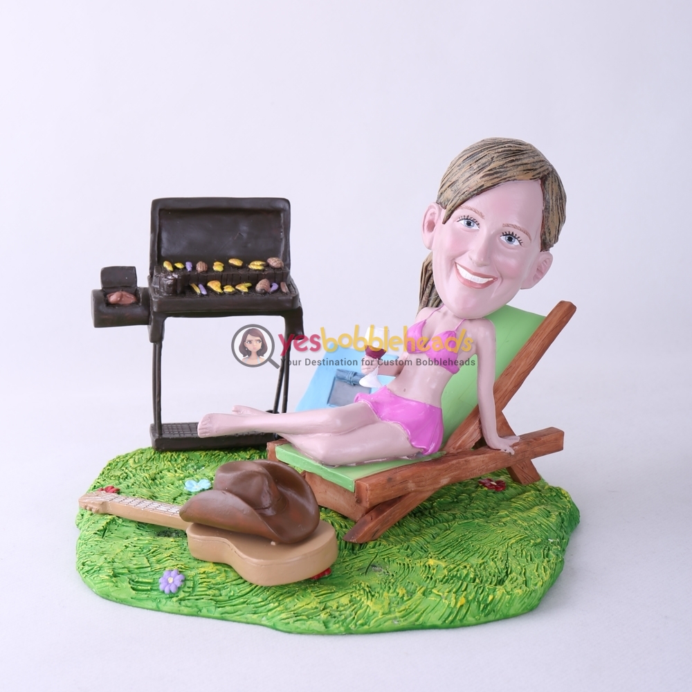 Picture of Custom Bobblehead Doll: BBQ Theme Woman On Deck Chair