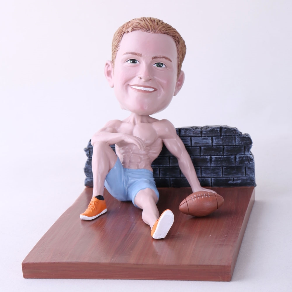Custom Bobblehead Doll Man Sitting On The Floor With Football