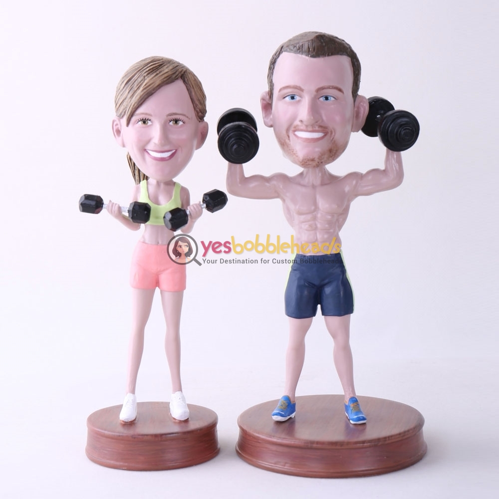 Picture of Custom Bobblehead Doll: Couple Exercising Dumbbells